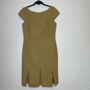 Kay Unger Herringbone Camel Wool Sheath Dress 10